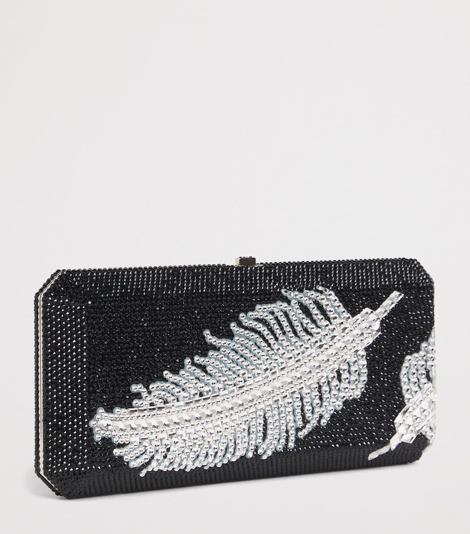 Judith Leiber crystal feather clutch bag with chain strap (British brand)