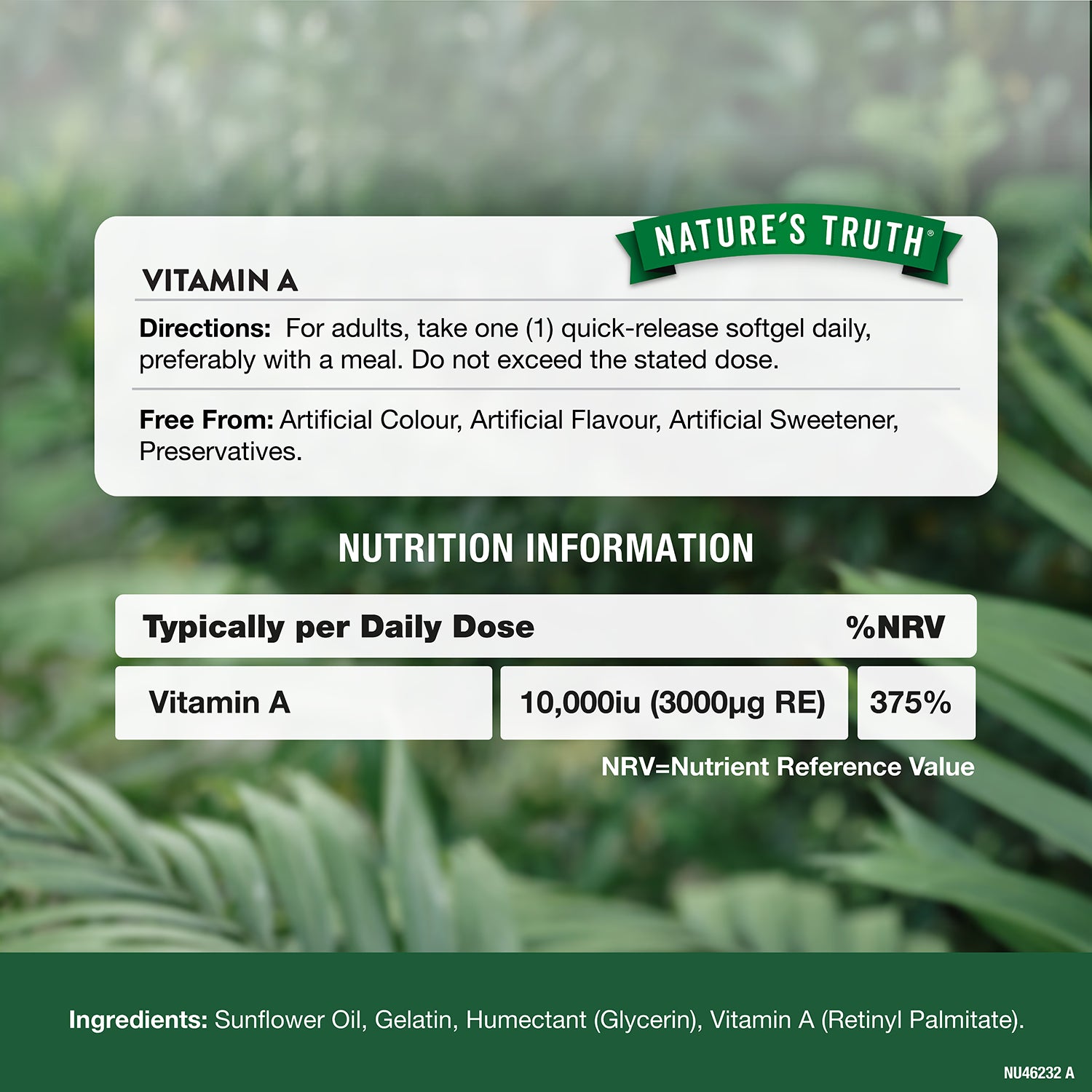 Nature's Truth Vitamin A 10,000 IU softgels, UK version