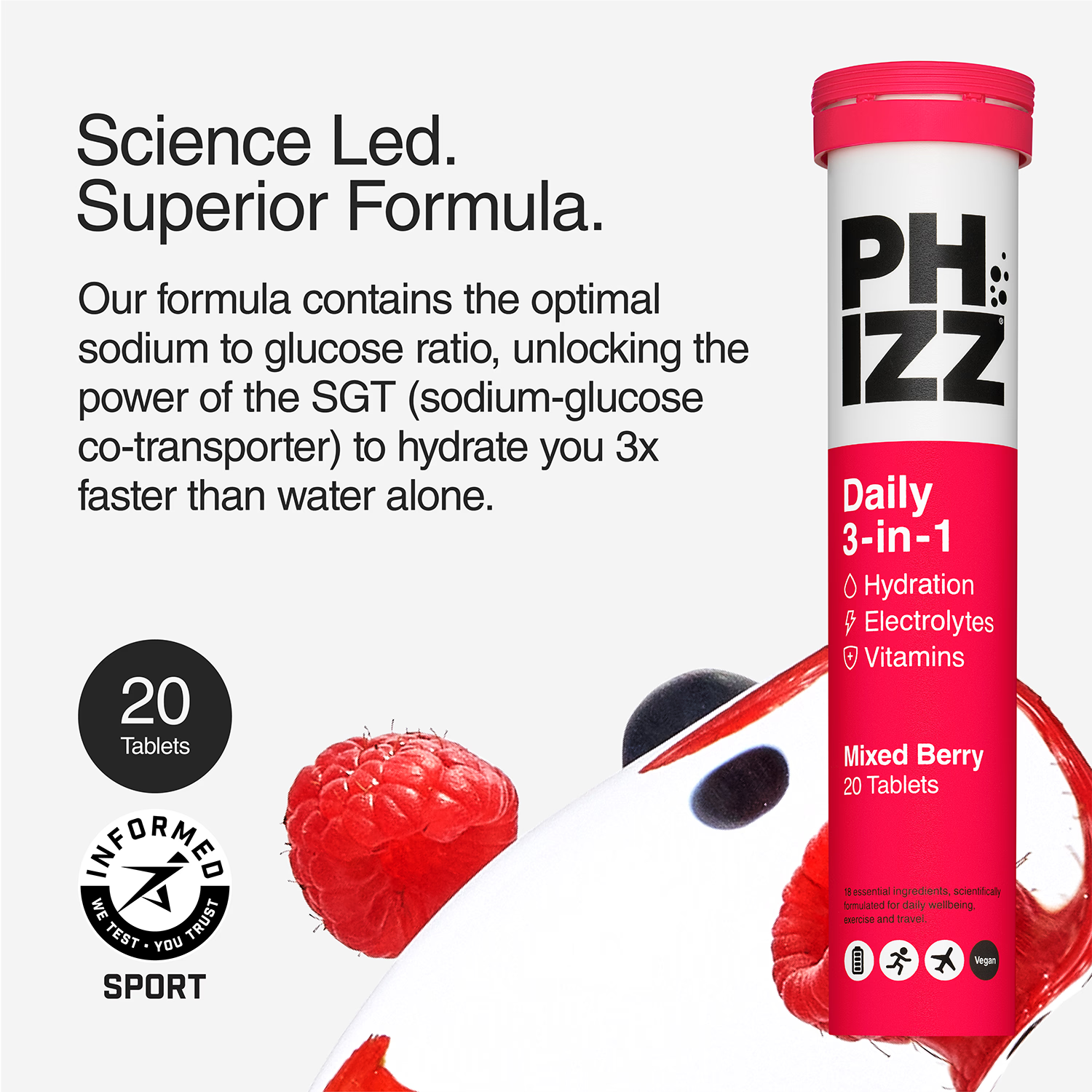 Phizz berry effervescent hydration tablets 20 count (British brand)