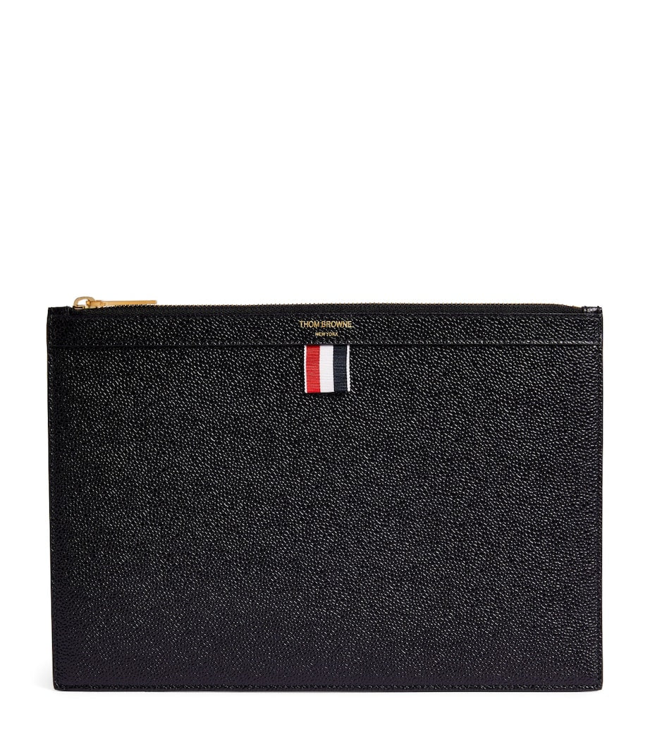 Thom Browne small leather pouch featuring iconic tricolour stripe, UK version