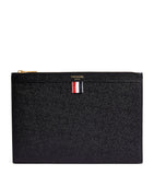 Thom Browne small leather pouch featuring iconic tricolour stripe, UK version