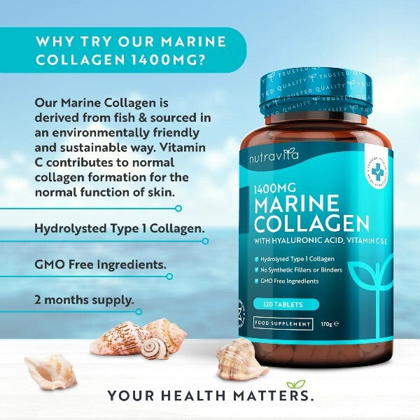 Nutravita Marine Collagen 1400mg tablets 120, imported from the UK