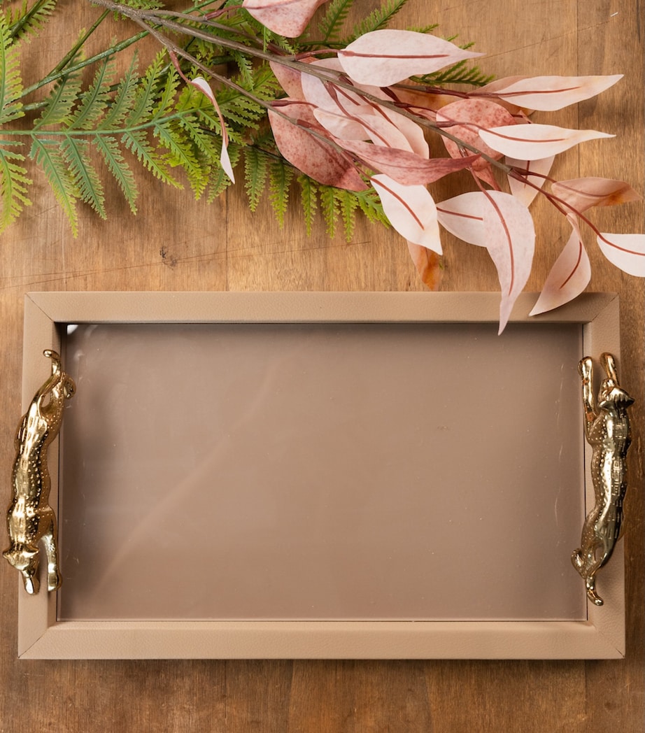 Les Ottomans leather and brass leopard tray 37x23cm, UK version