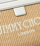 Jimmy Choo raffia leather-trim Avenue pouch, UK version