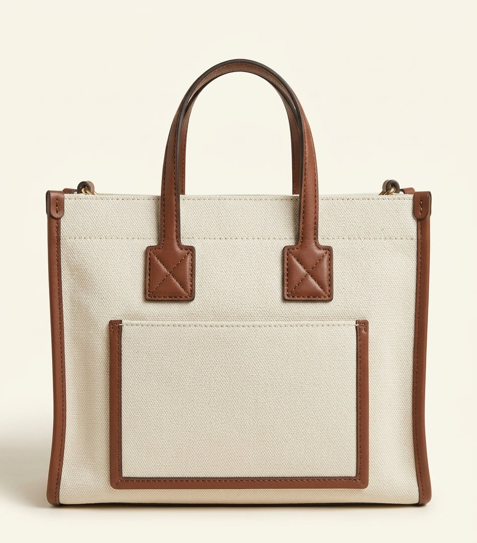 Burberry mini canvas tote bag with leather trims, imported from the UK