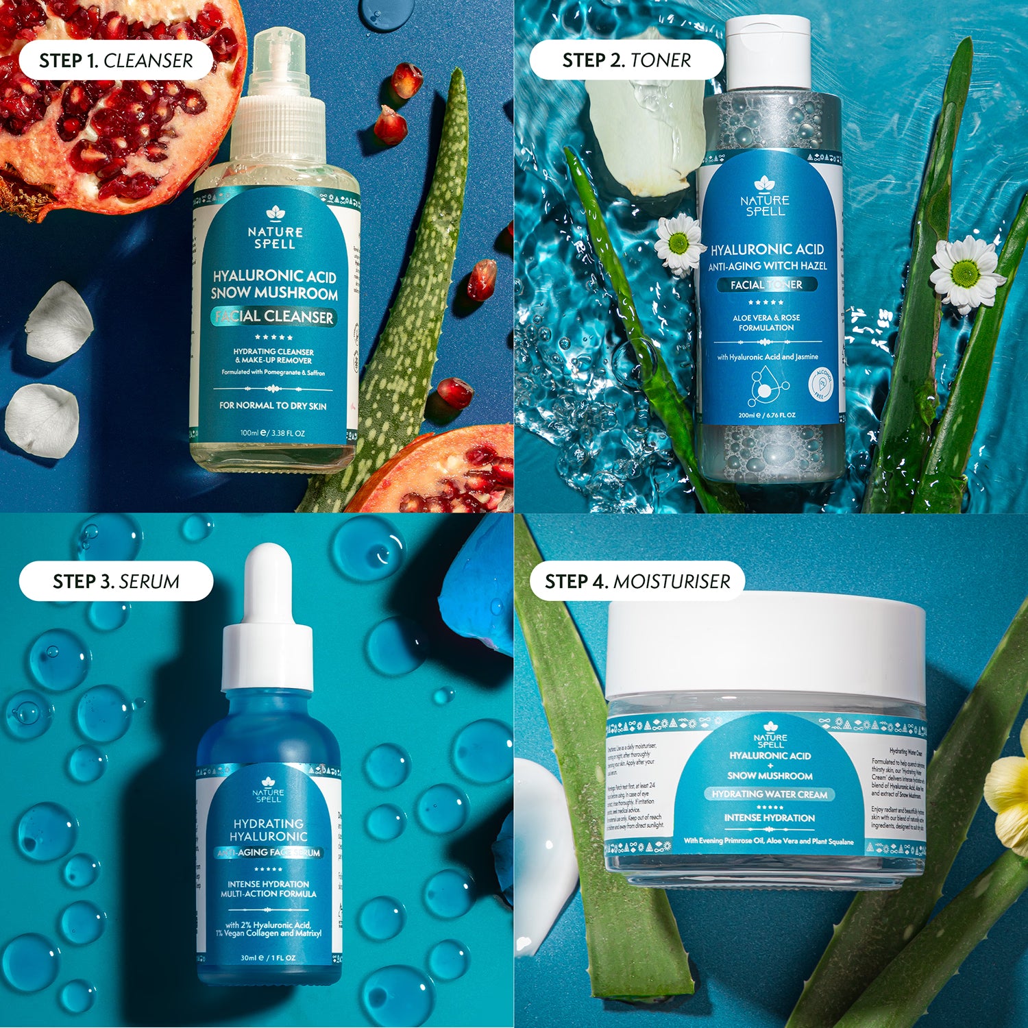 Nature Spell hydrating skincare set with hyaluronic acid and snow mushroom (British brand)
