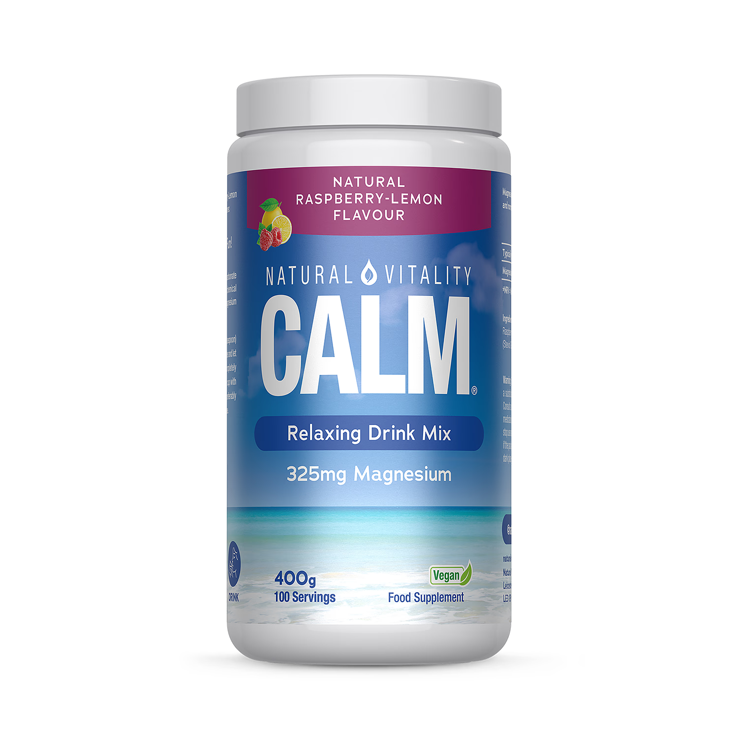 Natural Vitality Calm drink mix raspberry lemon 400g, imported from the UK