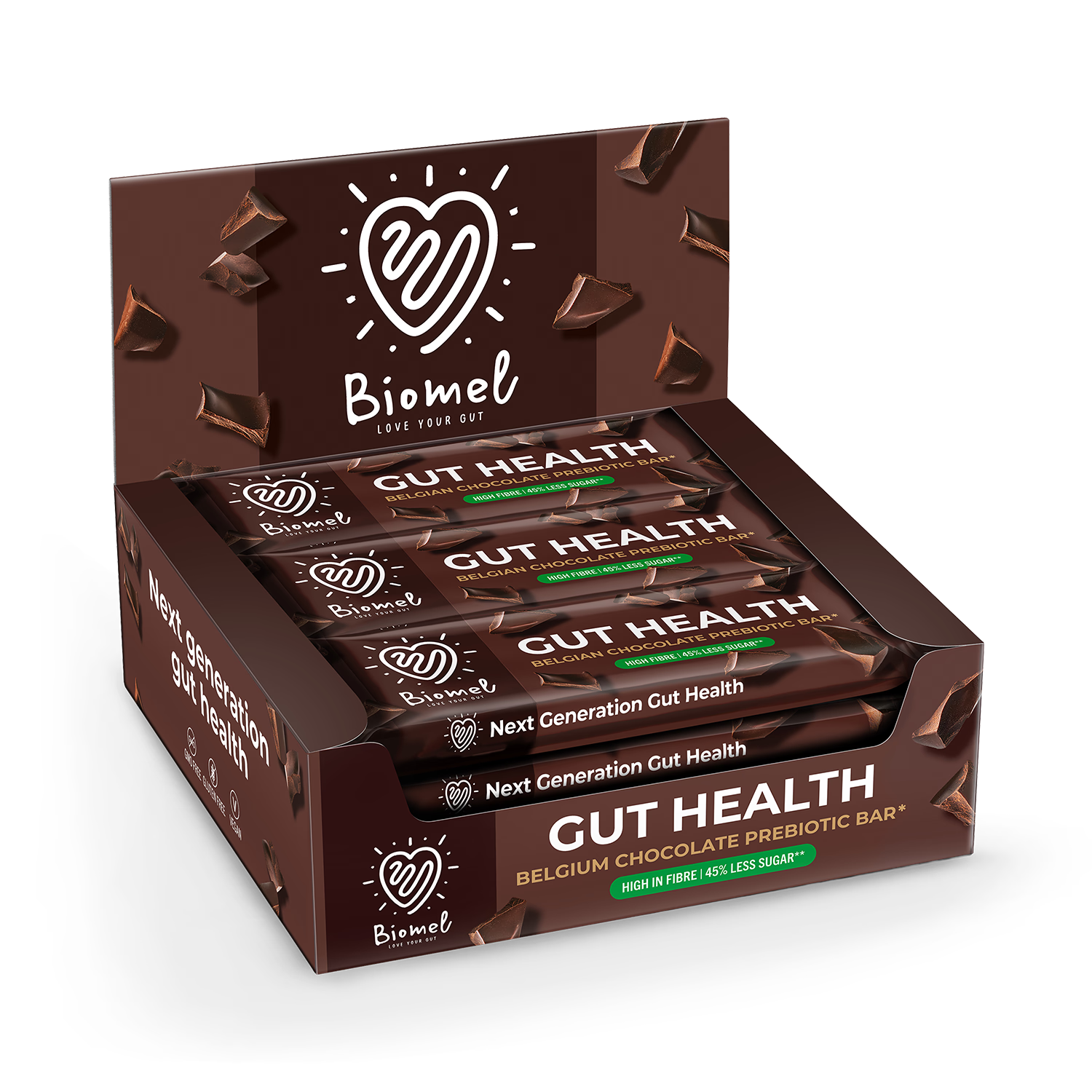 Biomel prebiotic bar Belgian chocolate 12x45g, UK version