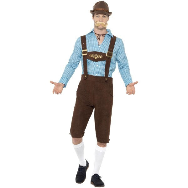 Smiffys Beer Fest Costume blue brown shirt suede lederhosen - British product