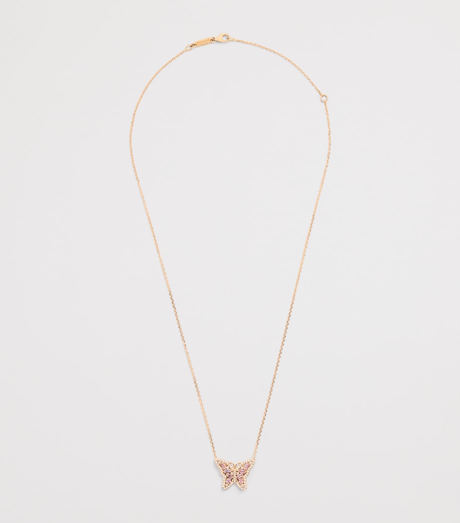 Suzanne Kalan rose gold diamond and pastel sapphire butterfly necklace, UK version