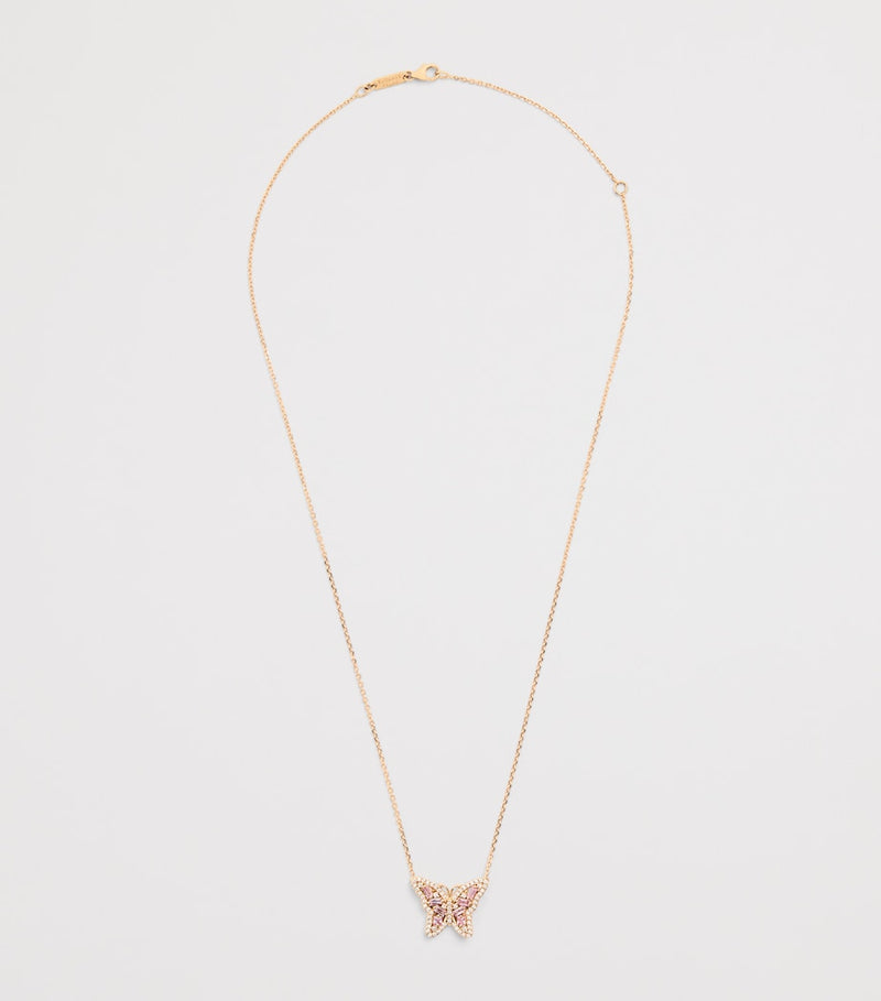Suzanne Kalan rose gold diamond and pastel sapphire butterfly necklace, UK version