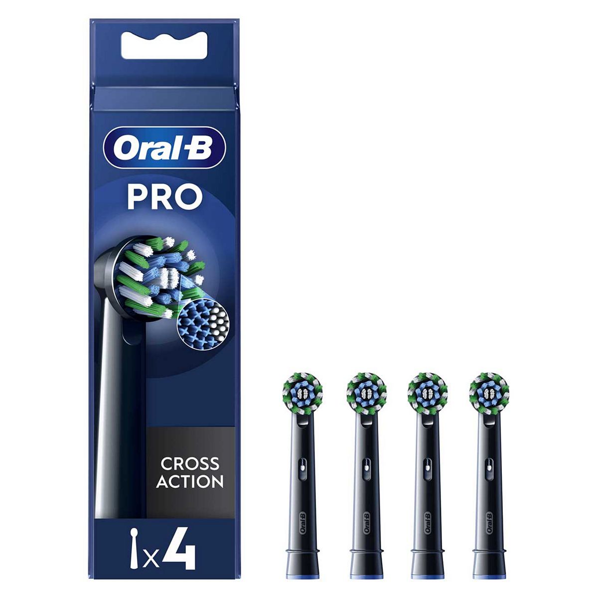 Oral-B CrossAction Toothbrush Head Black Edition with CleanMaximiser Technology, 4 Pack Dental Boots   