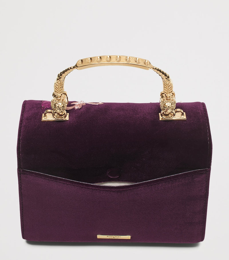 Aspinal of London handbag velvet floral embroidered midi (British brand)