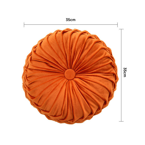 Livingandhome Velvet Cushion Round Pleated Pumpkin 35cm, UK version