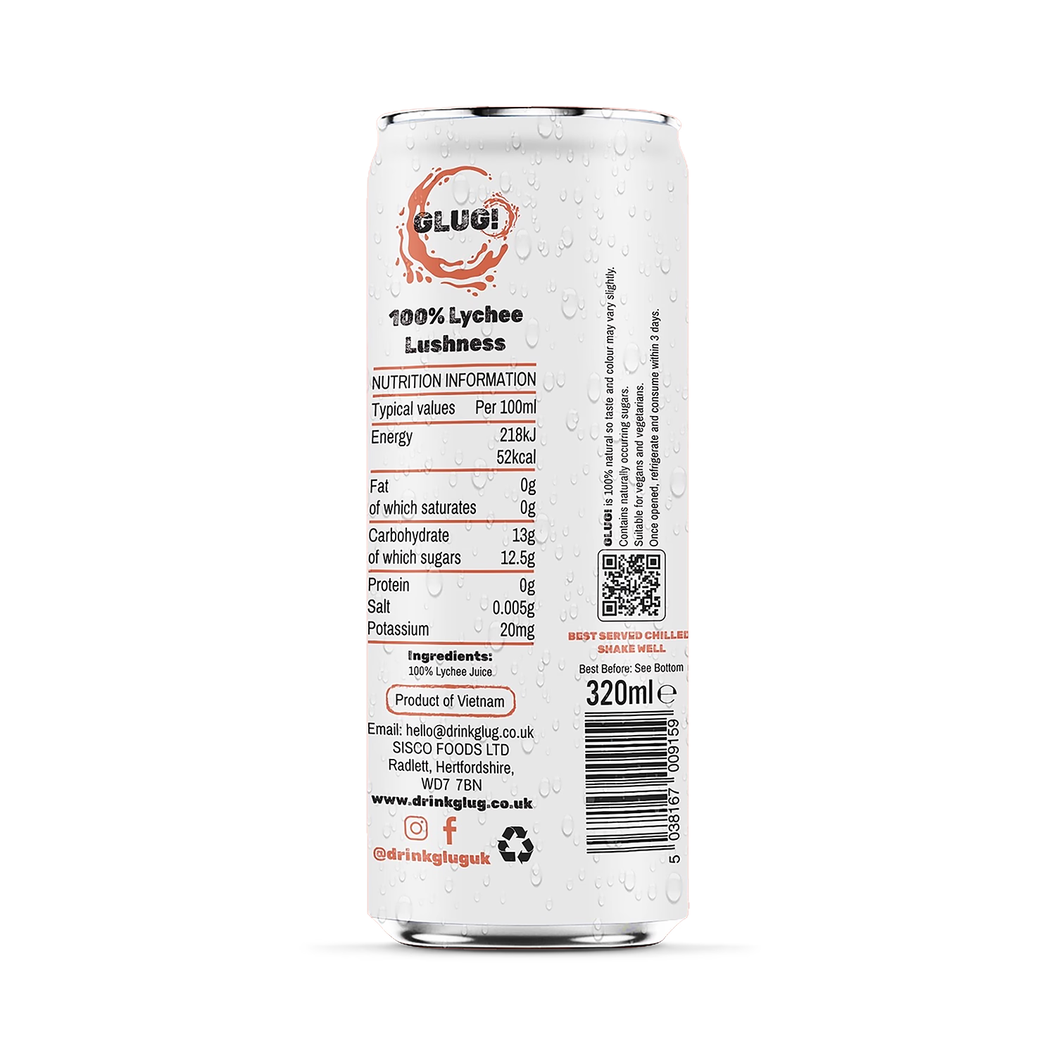 GLUG! 100% lychee juice 12x320ml - British product