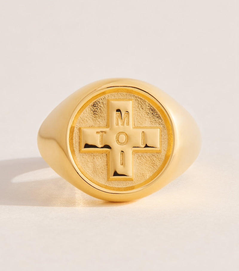 Tilly Sveaas gold-plated Moi + Toi signet ring (British brand)