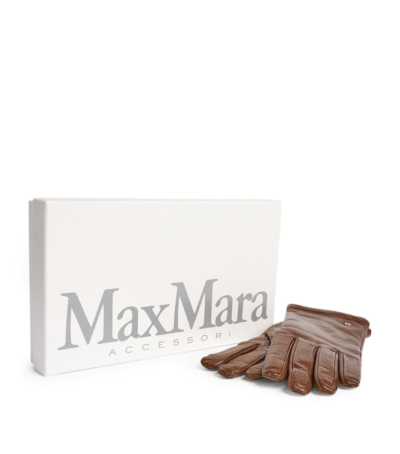 Max Mara leather gloves silver M detail, imported from the UK