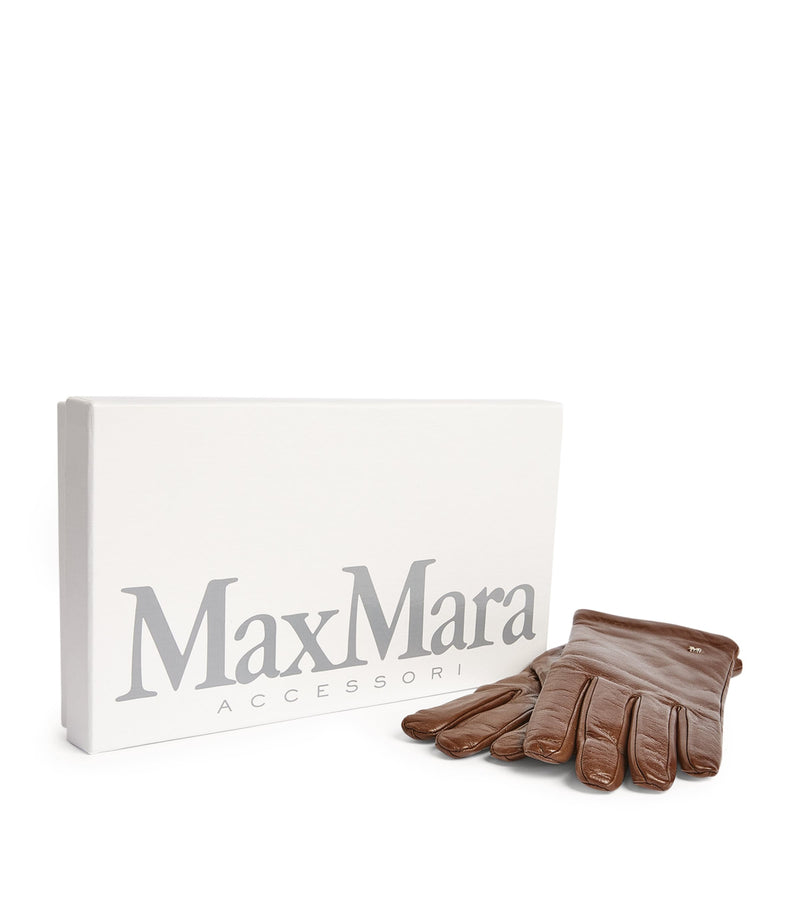 Max Mara leather gloves silver M detail, imported from the UK