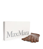 Max Mara leather gloves silver M detail, imported from the UK