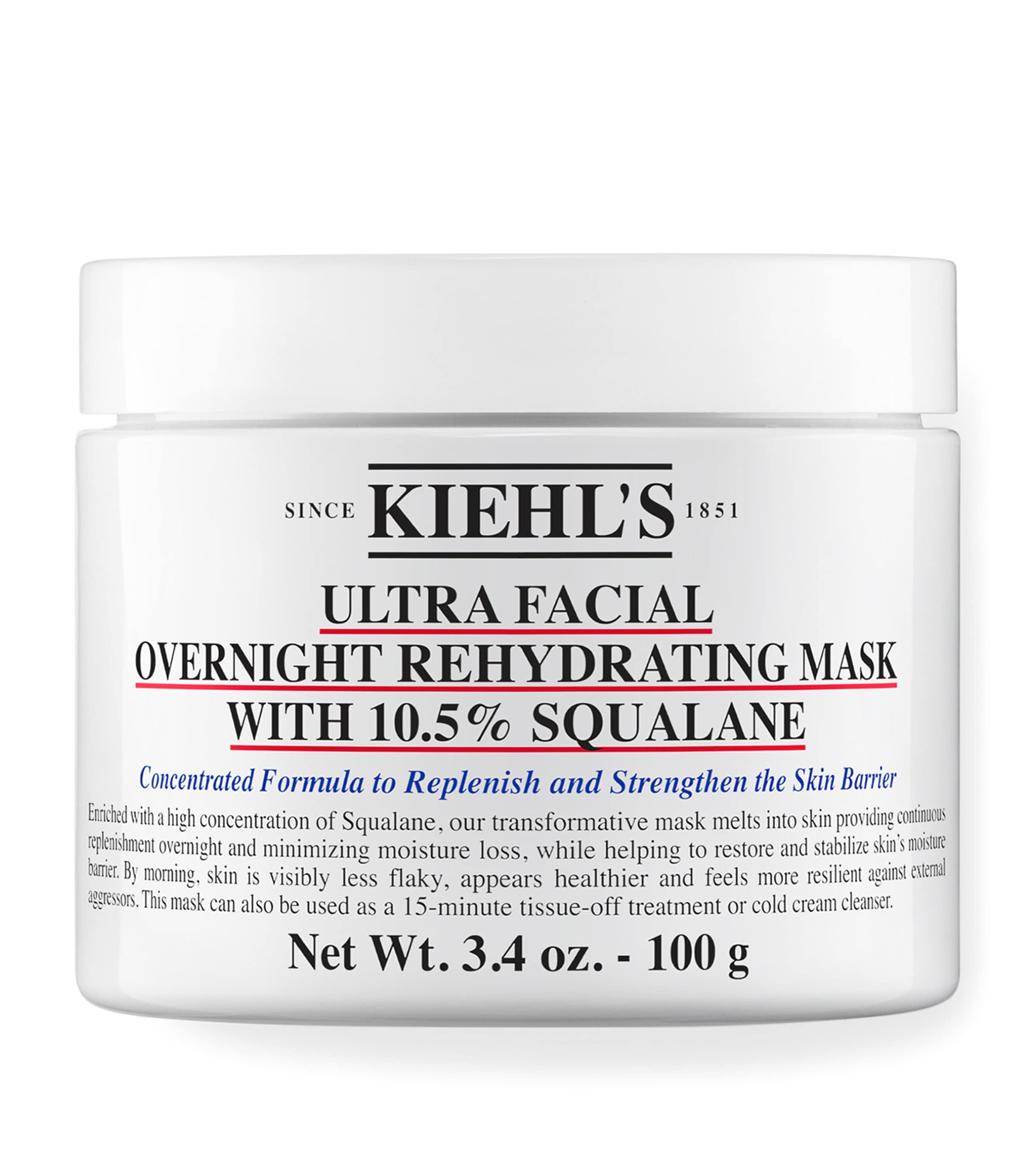 Kiehl's overnight hydrating face mask with 10.5% squalane 100g, UK version