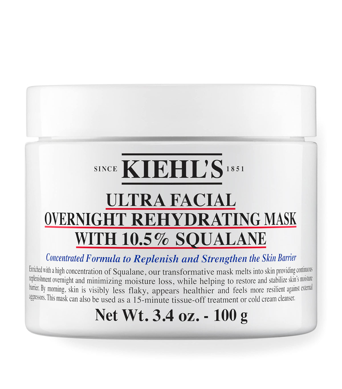 Kiehl's overnight hydrating face mask with 10.5% squalane 100g, UK version