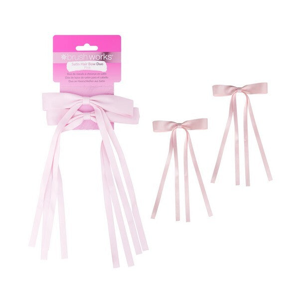 Brushworks Satin Hair Bow Pink Duo - British product