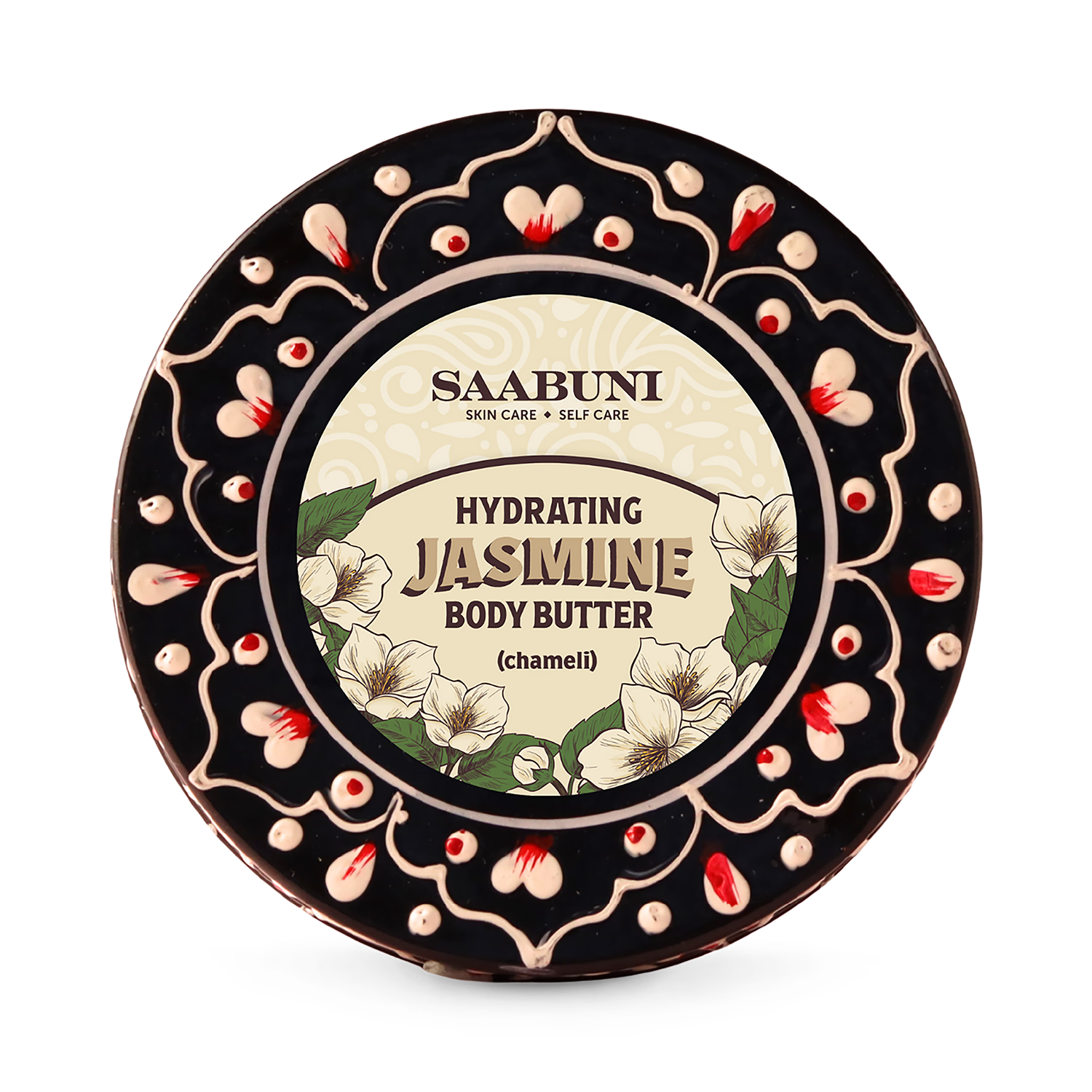 Jasmine body butter with jojoba oil in hand-painted jar, imported from the UK