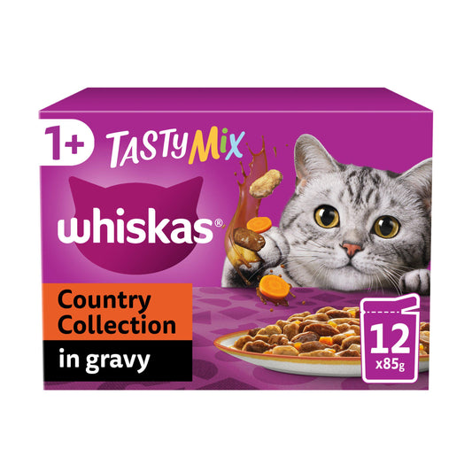 Whiskas 1+ Country Collection Mix Adult Wet Cat Food Pouch in Gravy 12x85g GOODS Sainsburys   