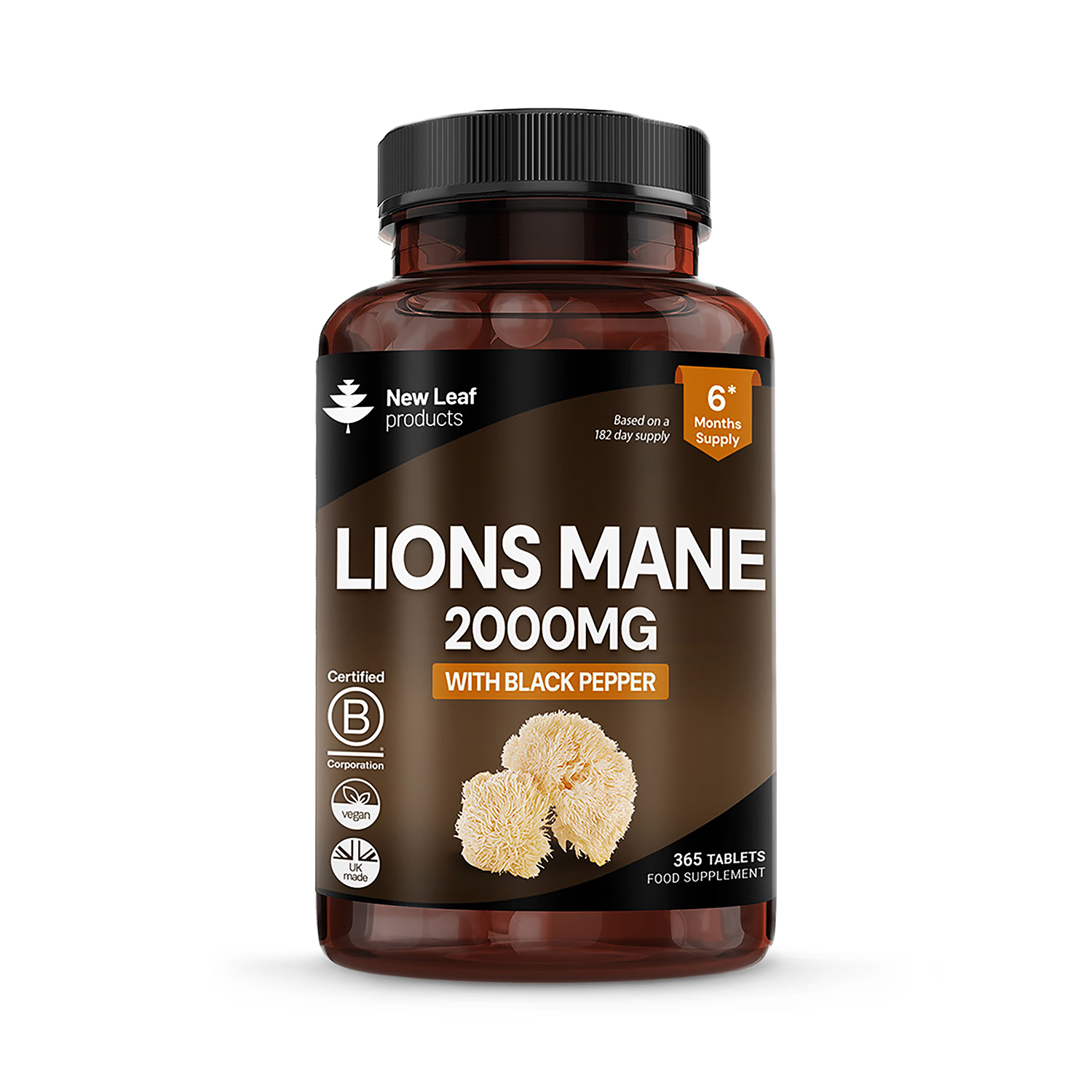 New Leaf Products Lions Mane 365 tablets, imported from the UK