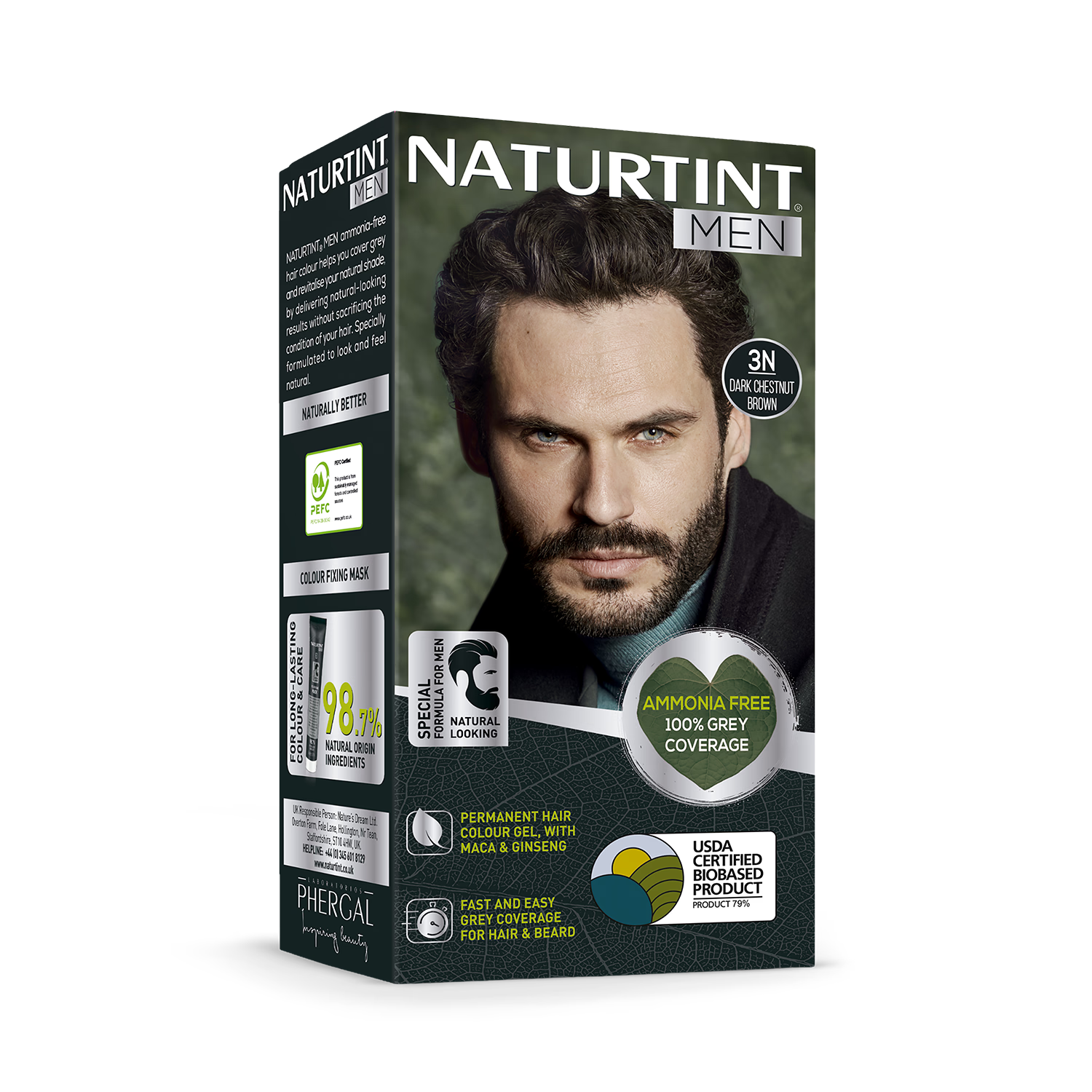 Naturtint Men Hair Colour Gel 3N Dark Chestnut Brown 170ml, UK version