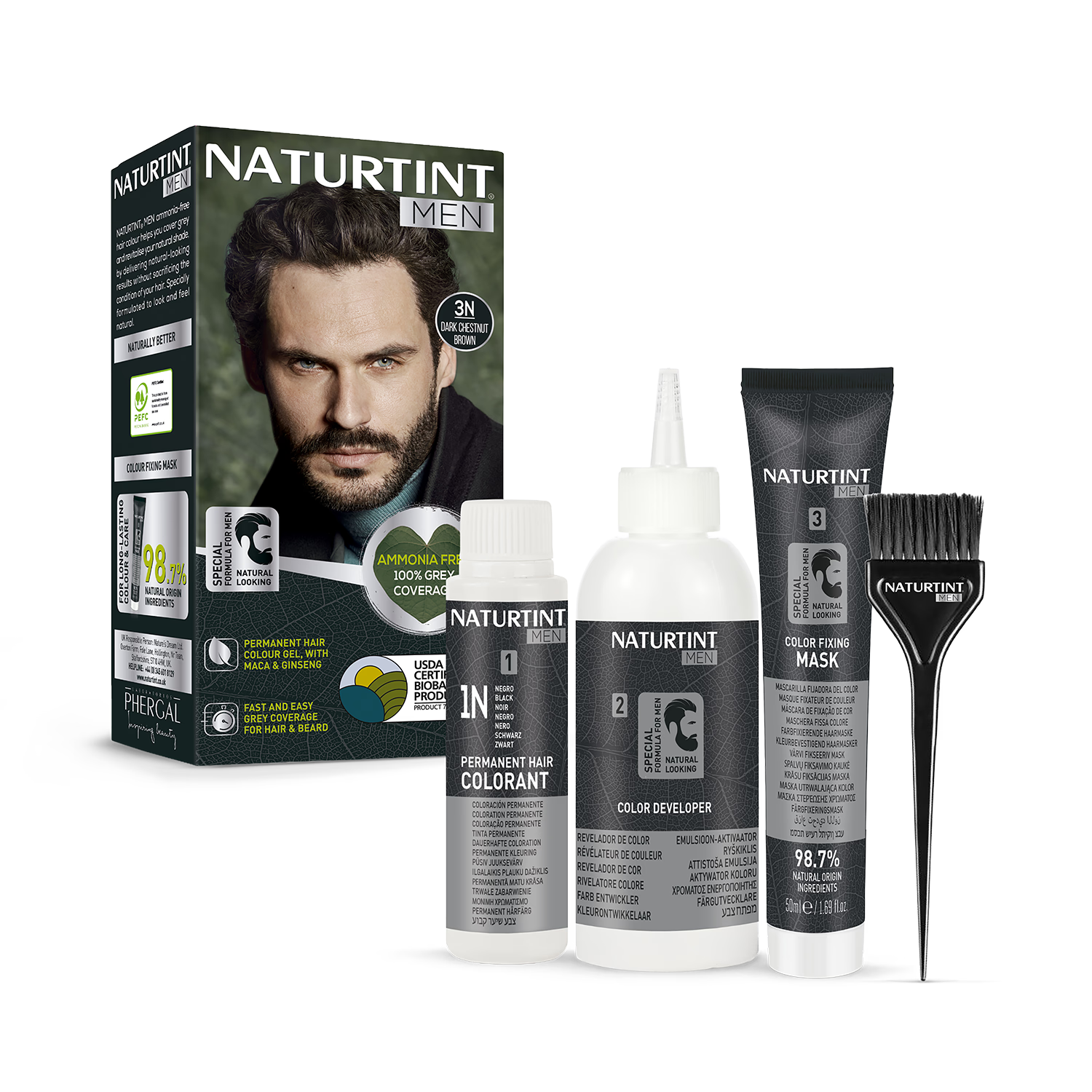 Naturtint Men Hair Colour Gel 3N Dark Chestnut Brown 170ml, UK version