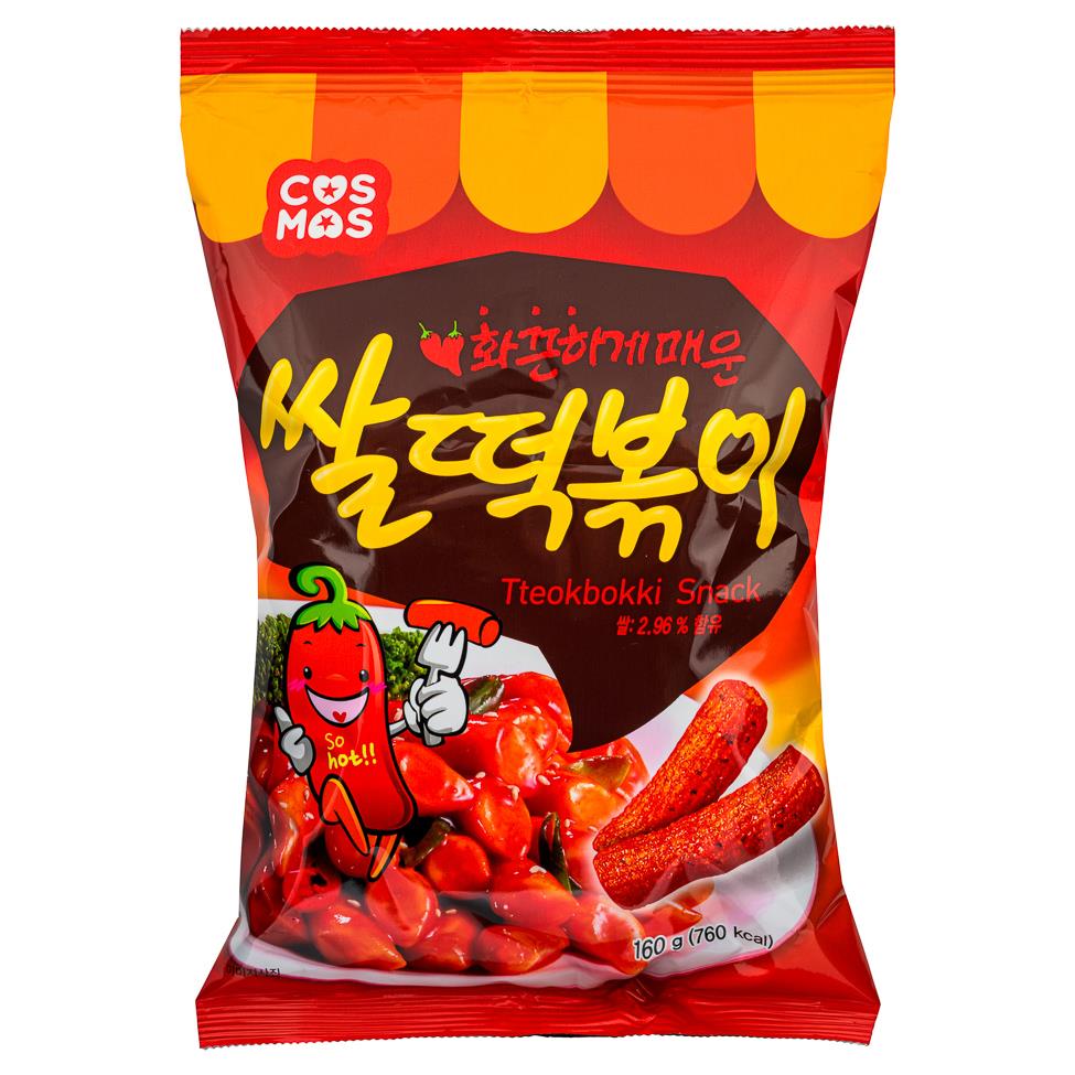 Cosmos Tteokbokki snack, sweet spicy Korean rice cake snack (British brand)