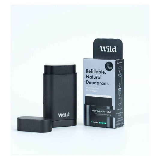 Wild Men's Black Case and Fresh Cotton and Sea Salt Deodorant Refill