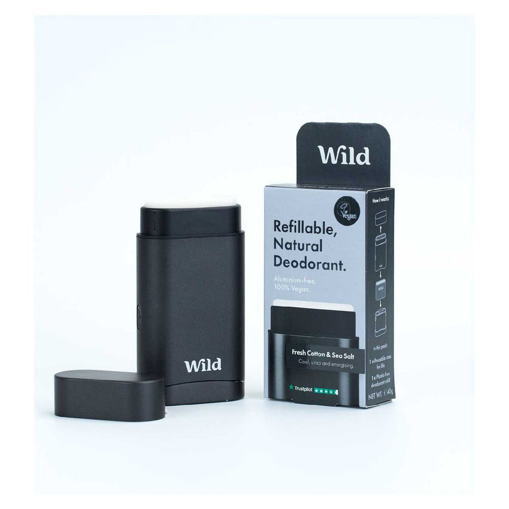 Wild Men's Black Case and Fresh Cotton and Sea Salt Deodorant Refill