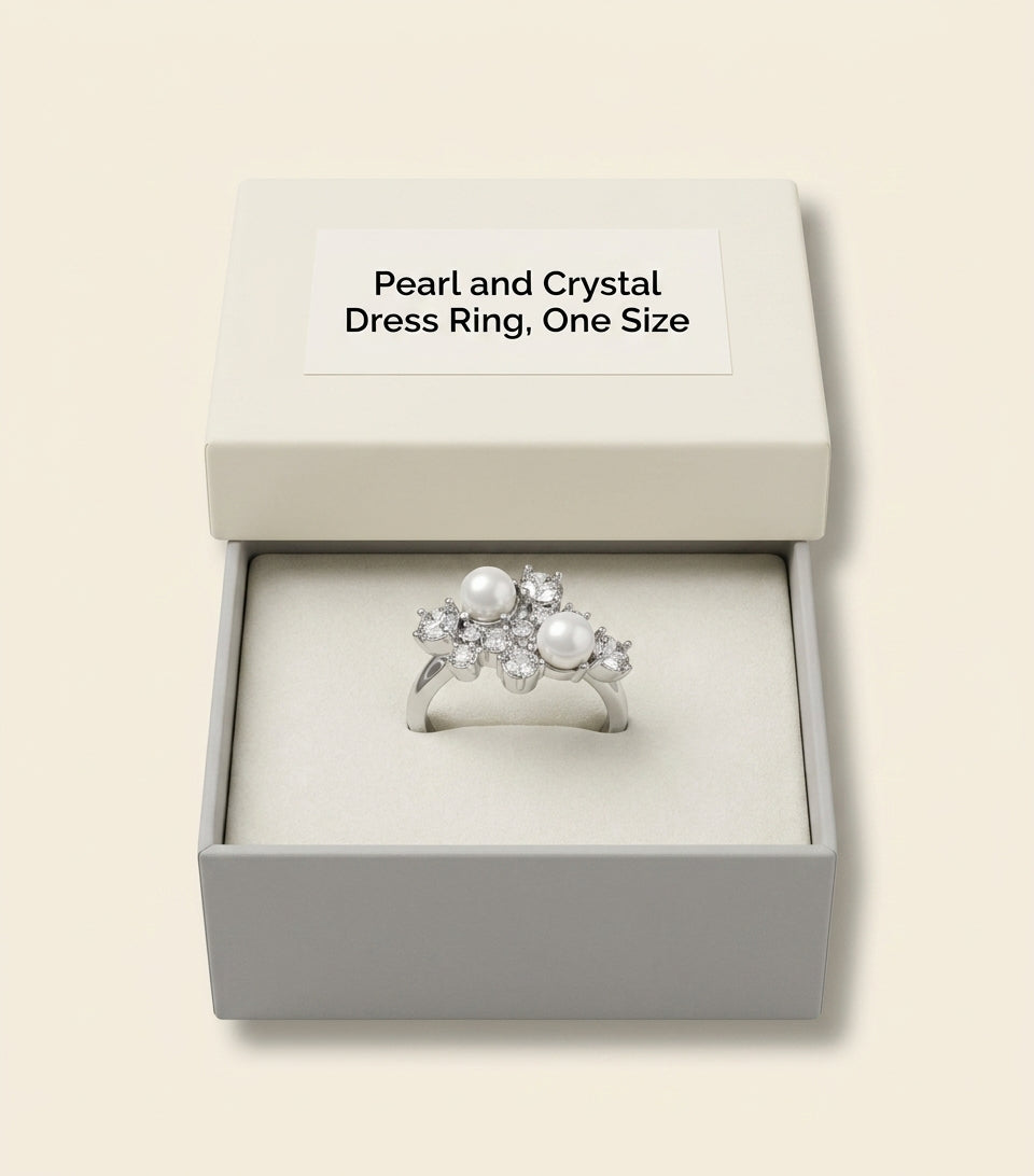 Givenchy Crystal Pearl Ring in silver tone - British product