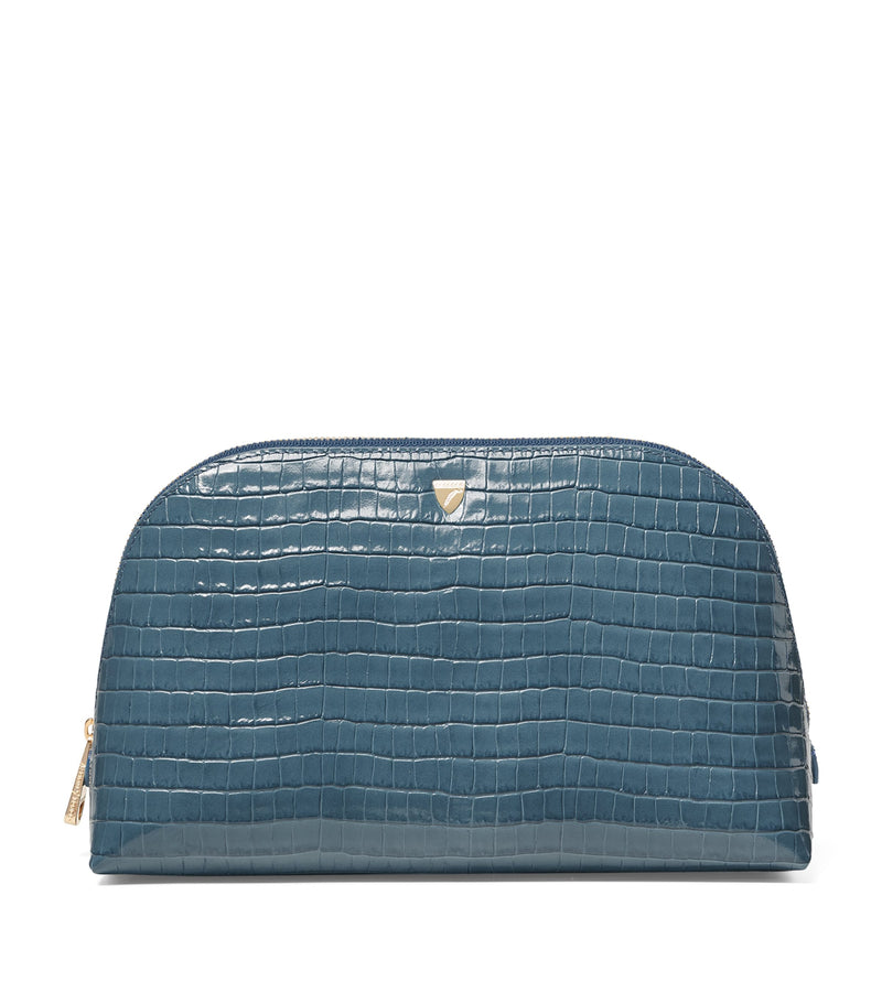 Aspinal of London large leather croc-embossed cosmetic case - British product
