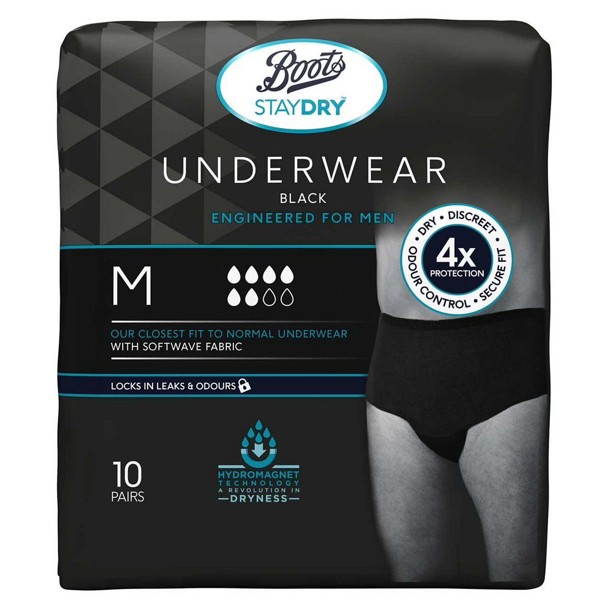 Boots Staydry Underwear Black - Engineered for Men - Medium - 10 pairs GOODS Boots   