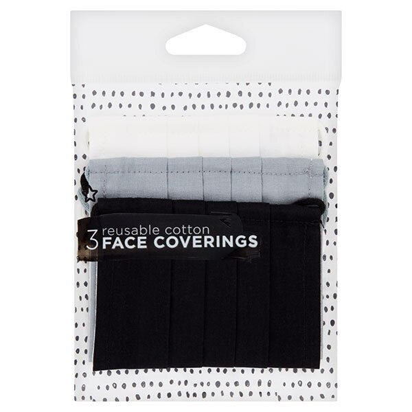 Superdrug 3 Reusable Cotton Face Coverings Black/White/Grey GOODS Superdrug   