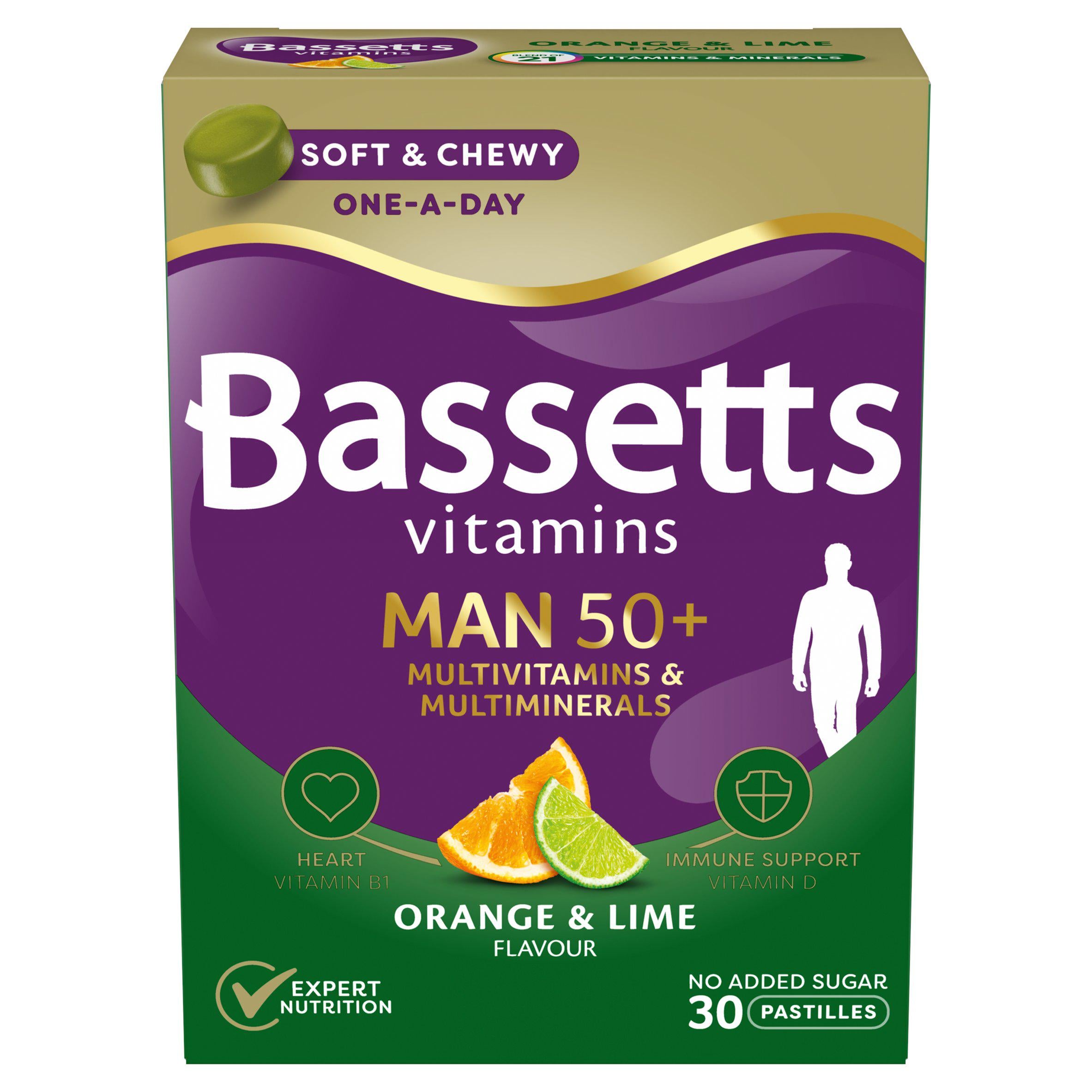 Bassetts Vitamins Man 50+ Multivitamins & Multiminerals Orange & Lime Flavour Pastilles x30 GOODS Sainsburys   