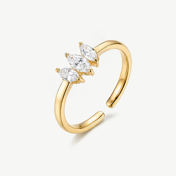 MUCHV adjustable marquise ring with cubic zirconia - British product