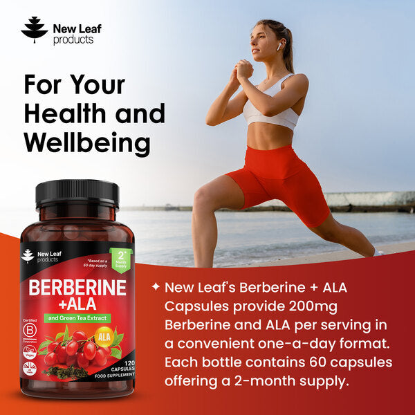New Leaf Berberine + ALA & Green Tea 120 Vegan Capsules, UK version