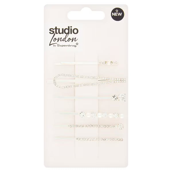 Superdrug Studio silver hair slides pack of 6 (British brand)