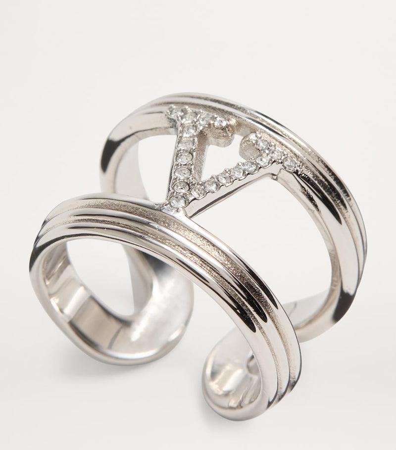 Valentino Garavani crystal VLogo ring brass (British brand)