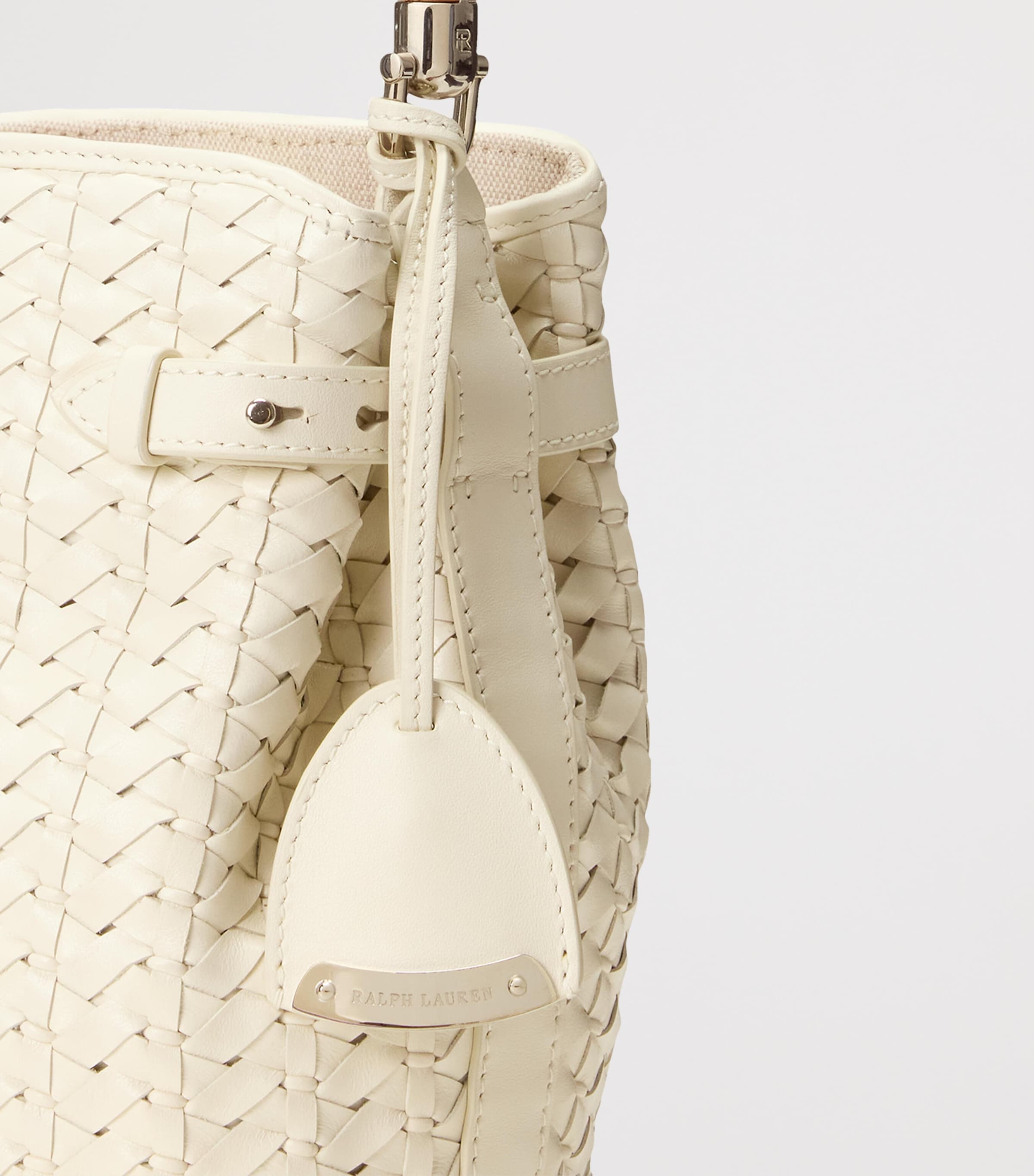 Ralph Lauren small leather bucket bag with burl-wood handle (British brand)