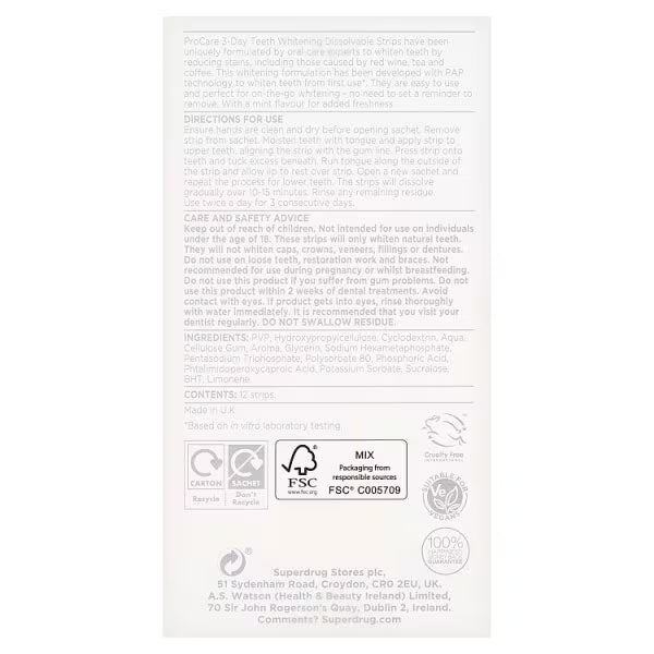 Superdrug Procare whitening strips 12 count (British brand)
