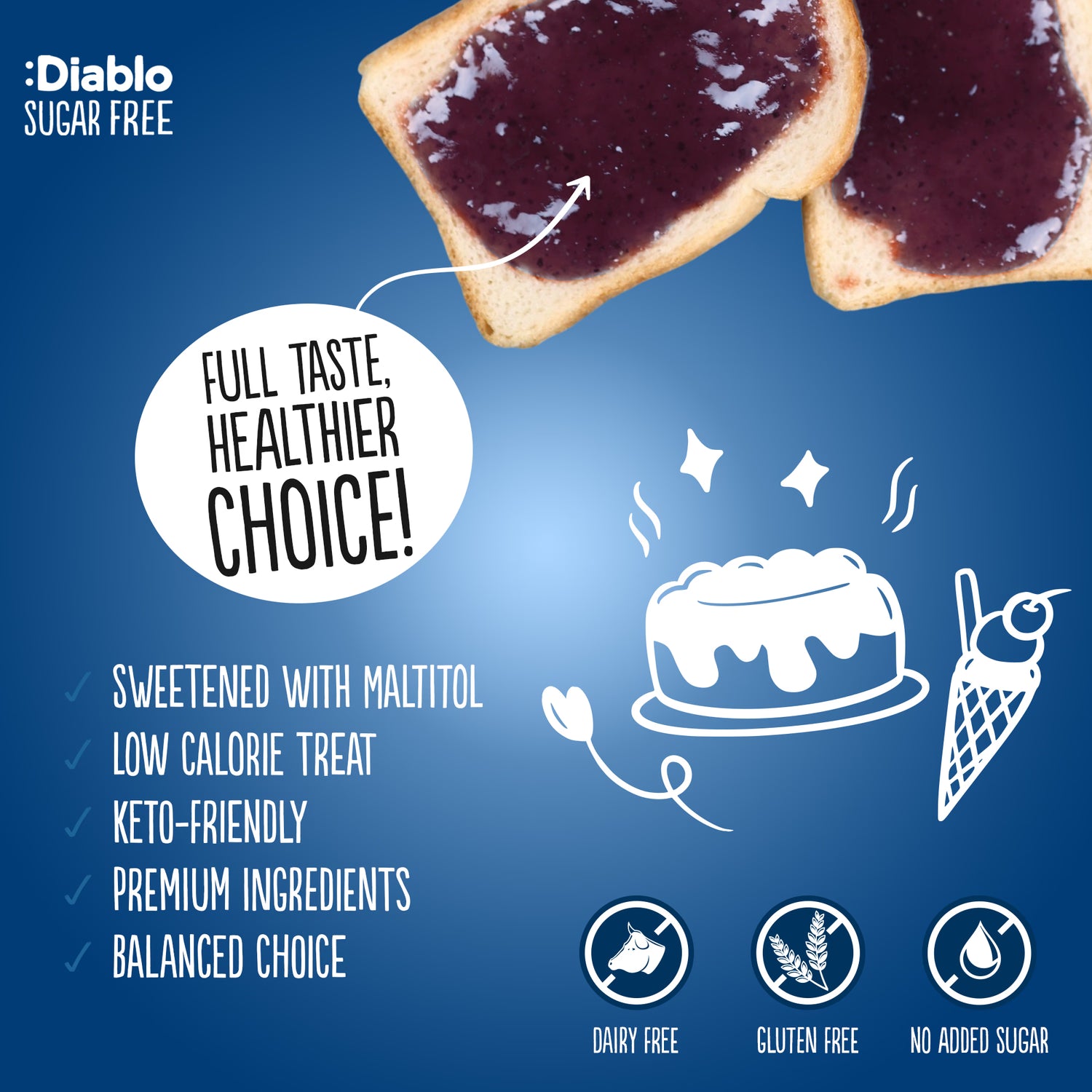 Diablo no added sugar blueberry dessert sauce 350g, imported from the UK