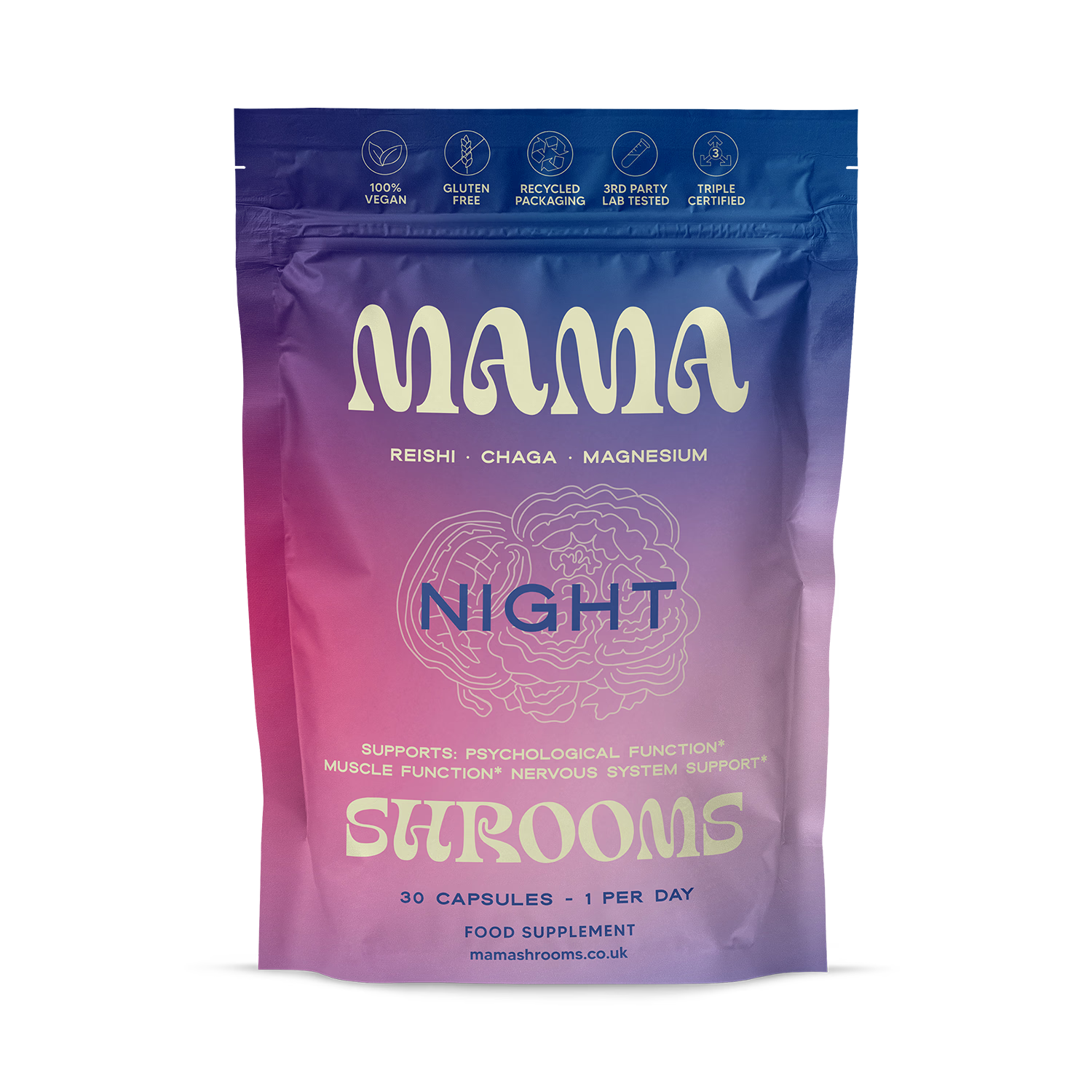 Mama Shrooms Night mushroom capsules 30ct - British product
