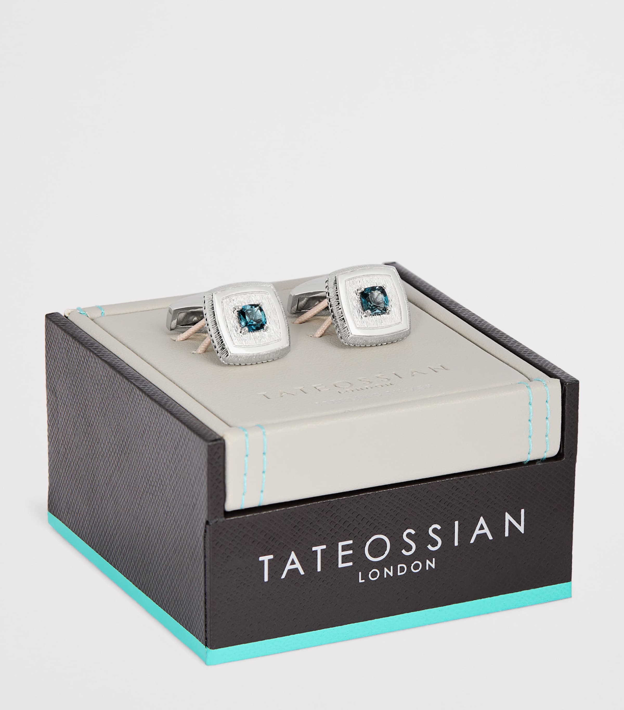 Tateossian sterling silver and topaz textured square cufflinks (British brand)