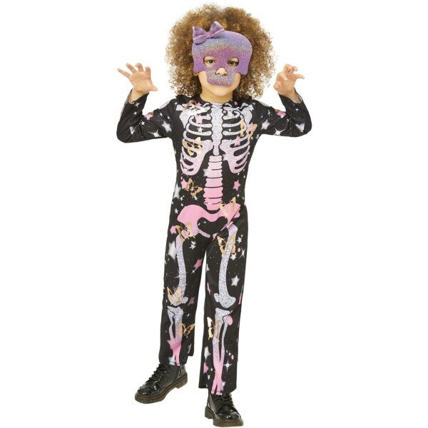 Smiffys Skeleton Rose Gold Sparkle Costume onesie and glitter mask - British product