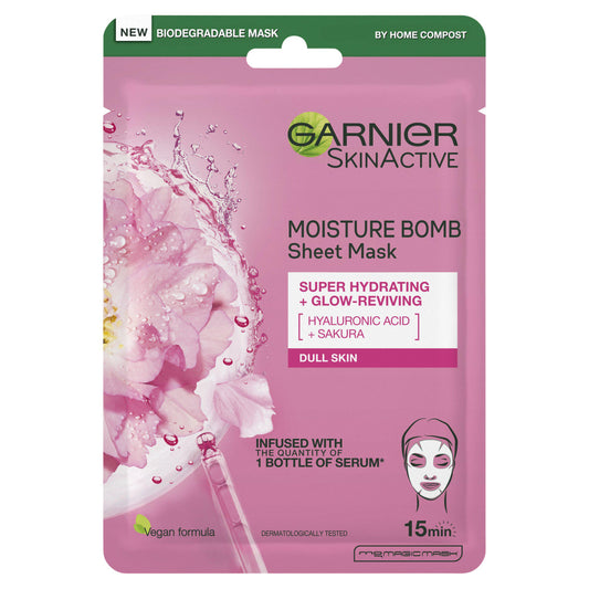 Garnier Moisture Bomb Sakura Hydrating Face Sheet Mask Dull Skin 28g For her Sainsburys   